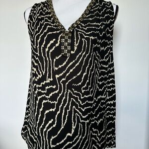 Philosophy Black and White Sleeveless Graphic Blouse